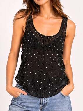 Rumored Black White Polka Dot Sheer Mesh Scoop Neck Sleeveless Tank Top Size S